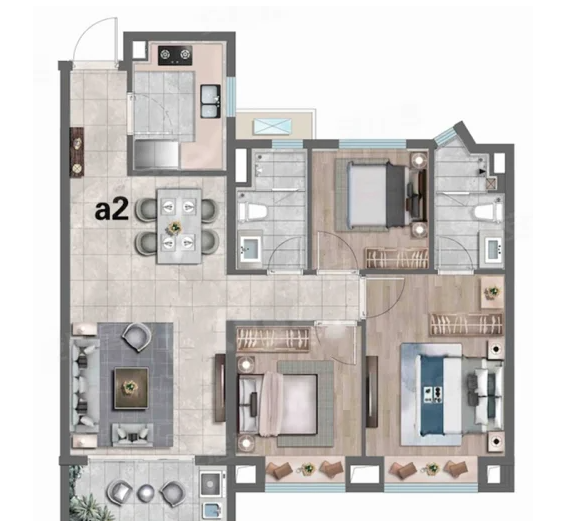  3室2厅2卫 100㎡户型图