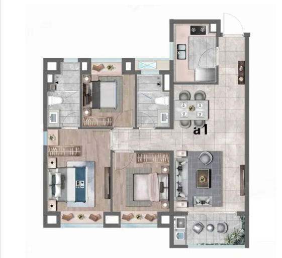  3室2厅2卫 99㎡户型图