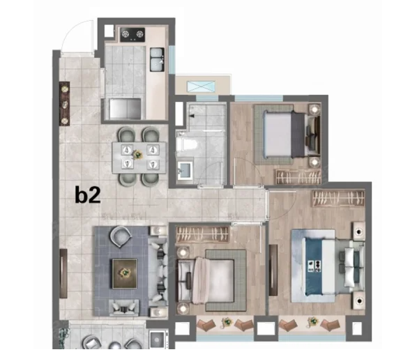  3室2厅1卫 91㎡户型图