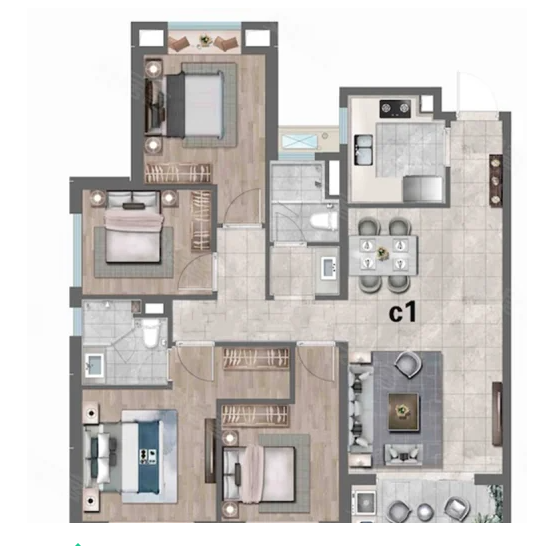  4室2厅2卫 130㎡户型图