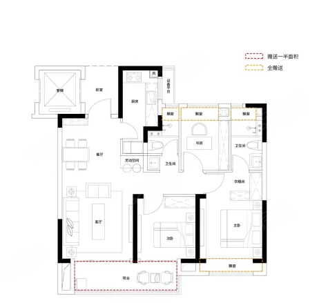  3室2厅2卫 95㎡户型图