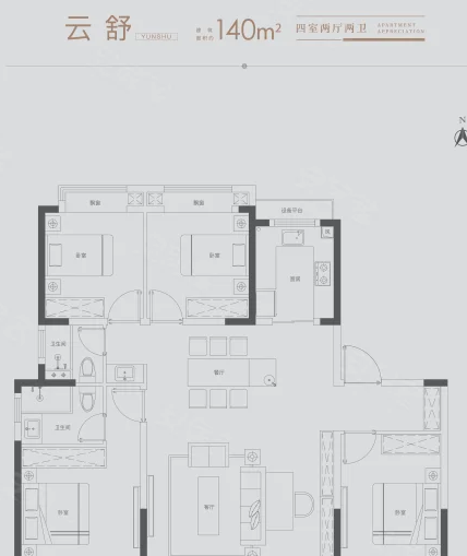  4室2厅2卫 140㎡户型图