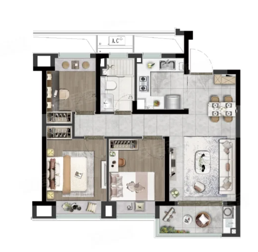  3室2厅1卫 88㎡户型图