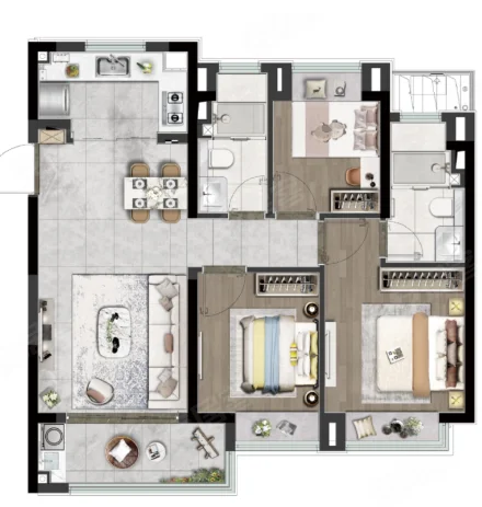  3室2厅2卫 99㎡户型图