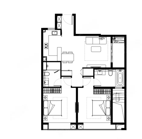  2室2厅2卫 118㎡户型图