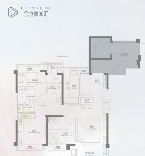  3室2厅2卫 102㎡户型图