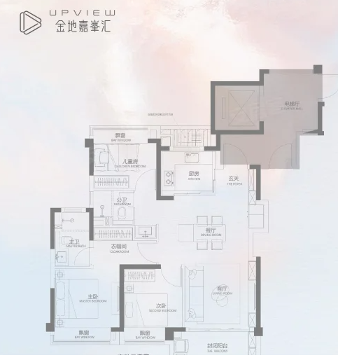  3室2厅2卫 102㎡户型图