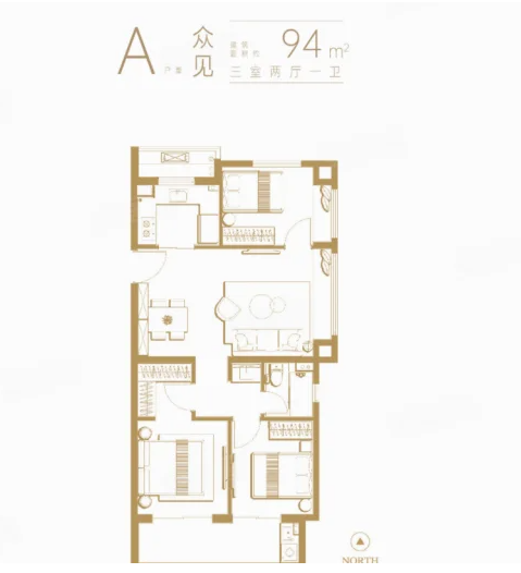  3室2厅1卫 94㎡户型图