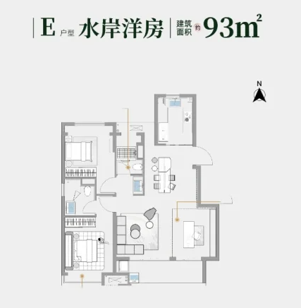  2室2厅1卫 93㎡户型图