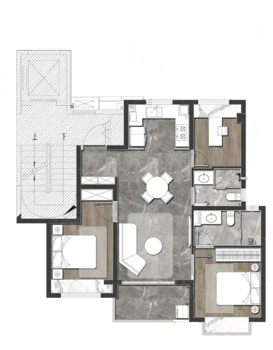  3室2厅2卫 90㎡户型图