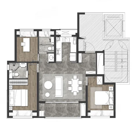  3室2厅2卫 105㎡户型图