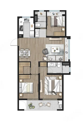  3室2厅2卫 105㎡户型图