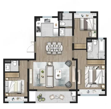  3室2厅3卫 127㎡户型图