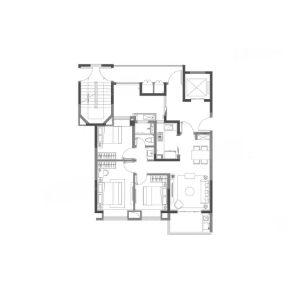  3室2厅1卫 89㎡户型图