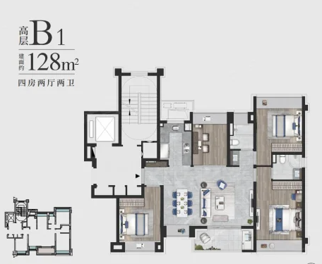  4室2厅2卫 125㎡户型图