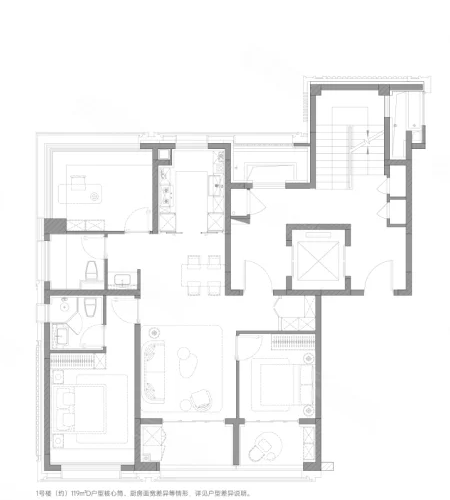  3室2厅2卫 119㎡户型图