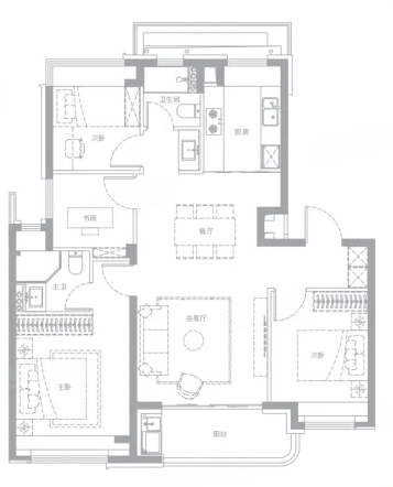  3室2厅2卫 120㎡户型图