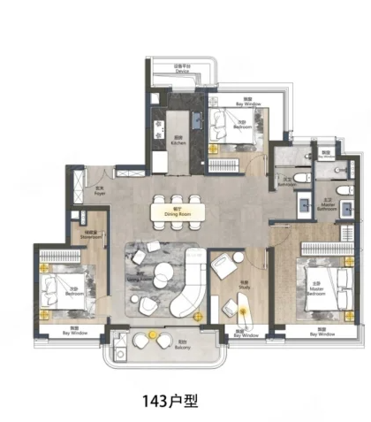  3室2厅2卫 143㎡户型图