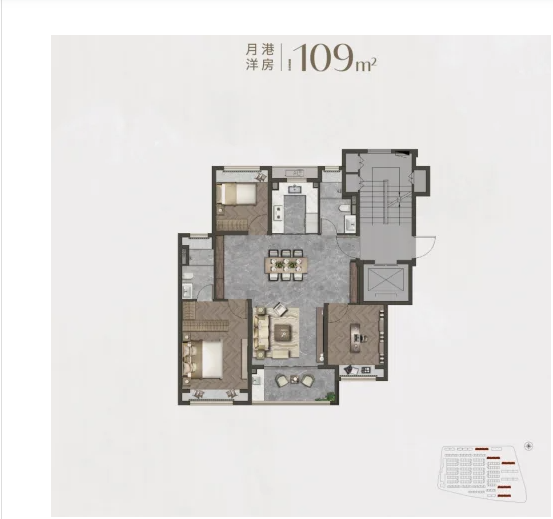  3室2厅2卫 109㎡户型图