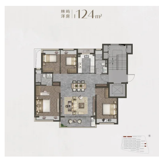  4室2厅2卫 124㎡户型图