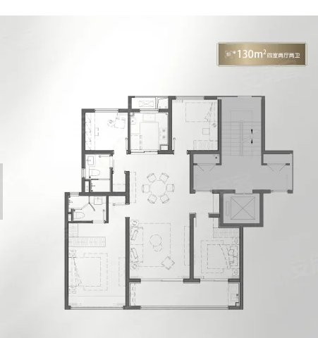  4室2厅2卫 130㎡户型图