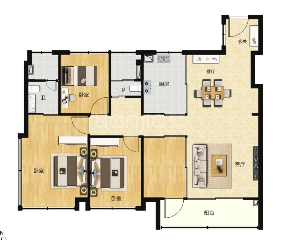  4室2厅2卫 133㎡户型图