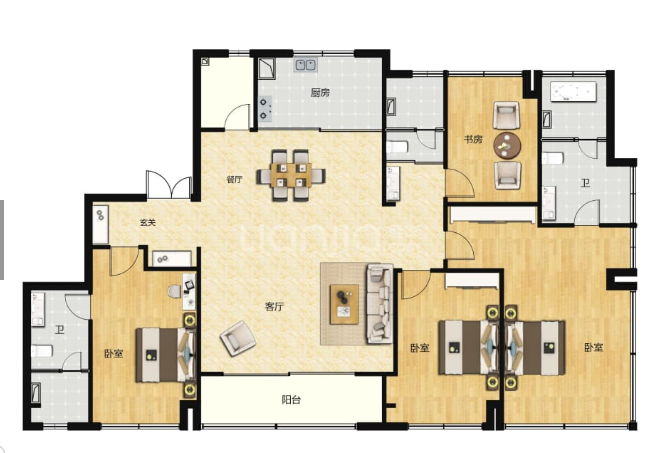  4室2厅3卫 188㎡户型图