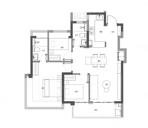  3室2厅2卫 100㎡户型图