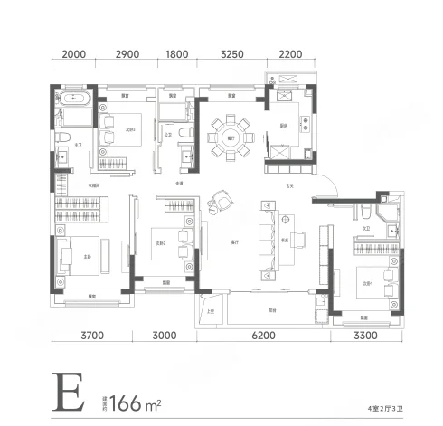  4室2厅3卫 166㎡户型图