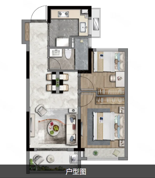  2室2厅1卫 72㎡户型图