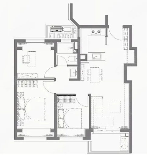  3室2厅1卫 89㎡户型图