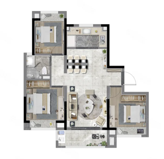  3室2厅1卫 94㎡户型图