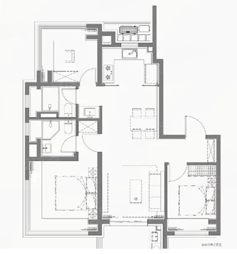  3室2厅2卫 103㎡户型图