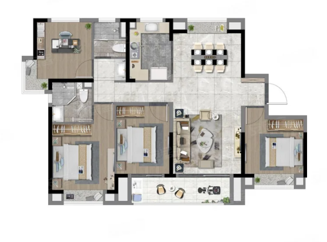  4室2厅2卫 130㎡户型图