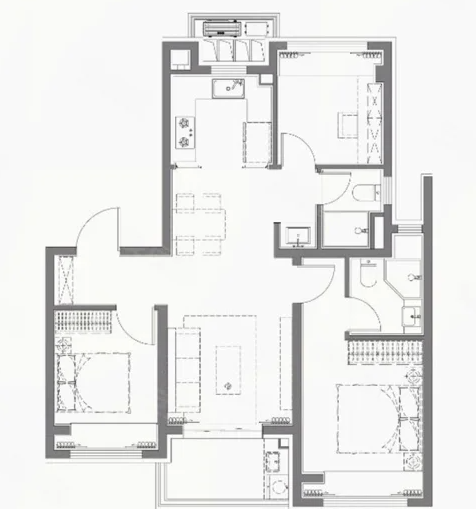  3室2厅2卫 99㎡户型图