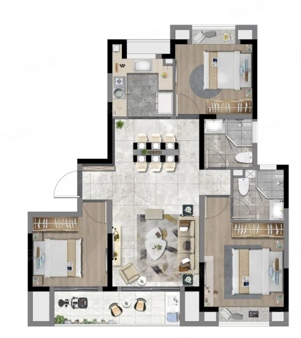 3室2厅2卫 108㎡户型图