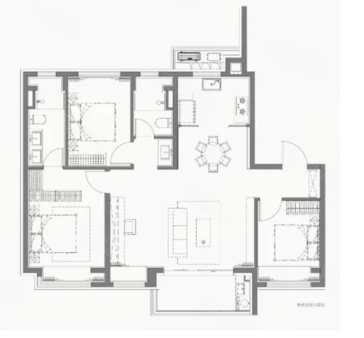  3室2厅2卫 126㎡户型图