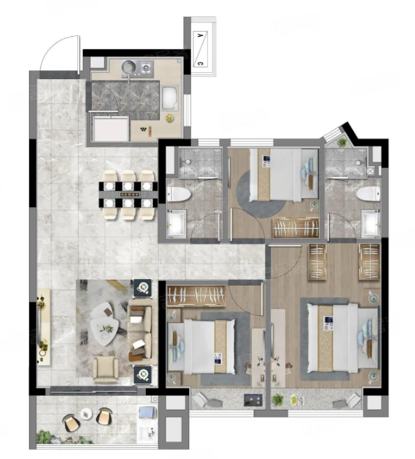  3室2厅2卫 99㎡户型图