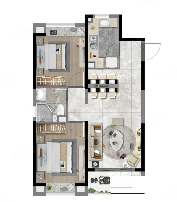  2室2厅1卫 84㎡户型图