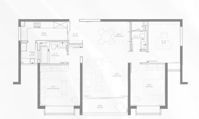  2室2厅2卫 134㎡户型图