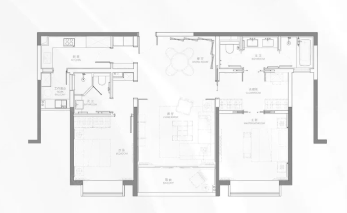  2室2厅2卫 133㎡户型图