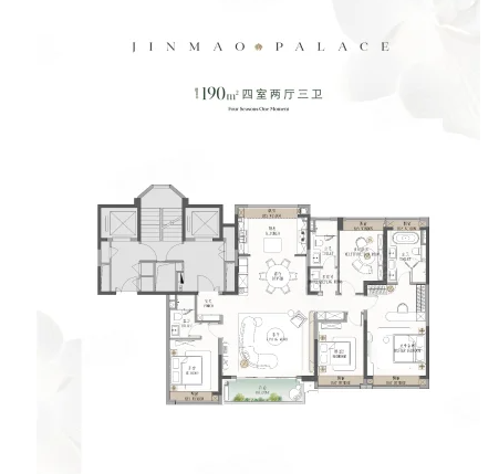  4室2厅3卫 190㎡户型图