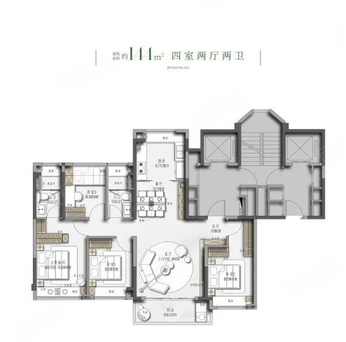  4室2厅2卫 144㎡户型图