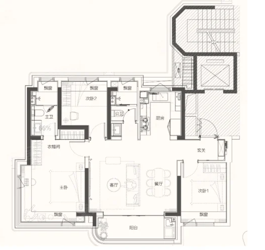 3室2厅2卫 110㎡户型图