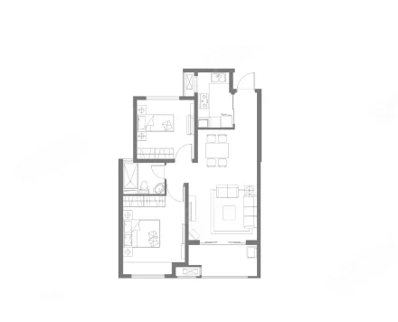  2室1厅1卫 90㎡户型图