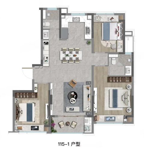  3室2厅2卫 115㎡户型图
