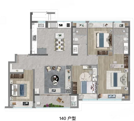  4室2厅2卫 140㎡户型图