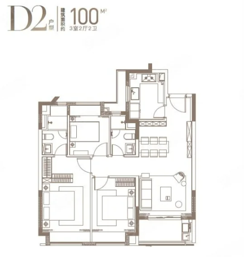  3室2厅2卫 100㎡户型图