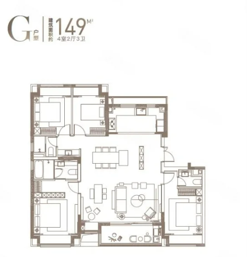  4室2厅3卫 149㎡户型图