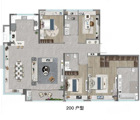  4室2厅3卫 200㎡户型图